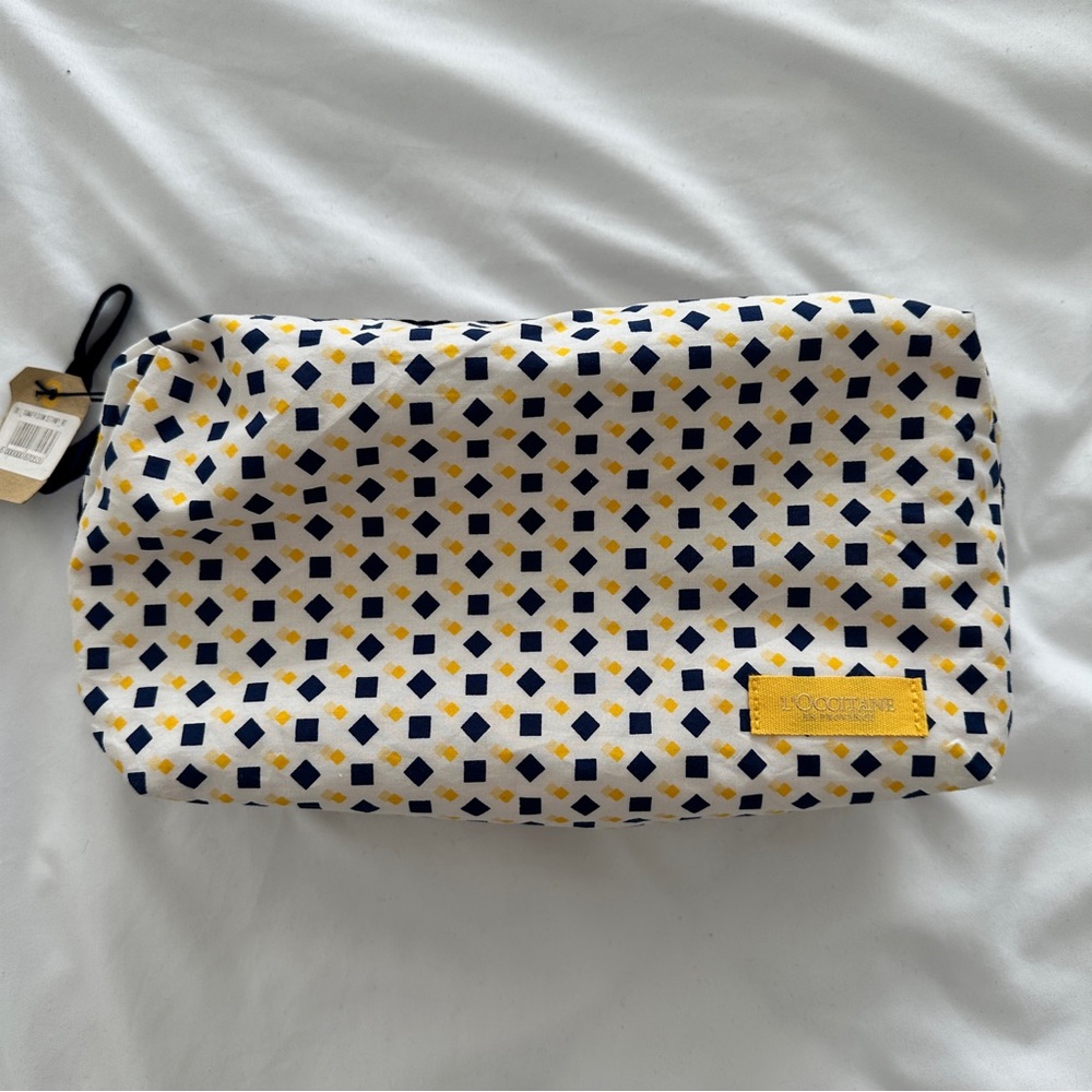 L'OCCITANE Yellow and Navy Patterned Travel Pouch